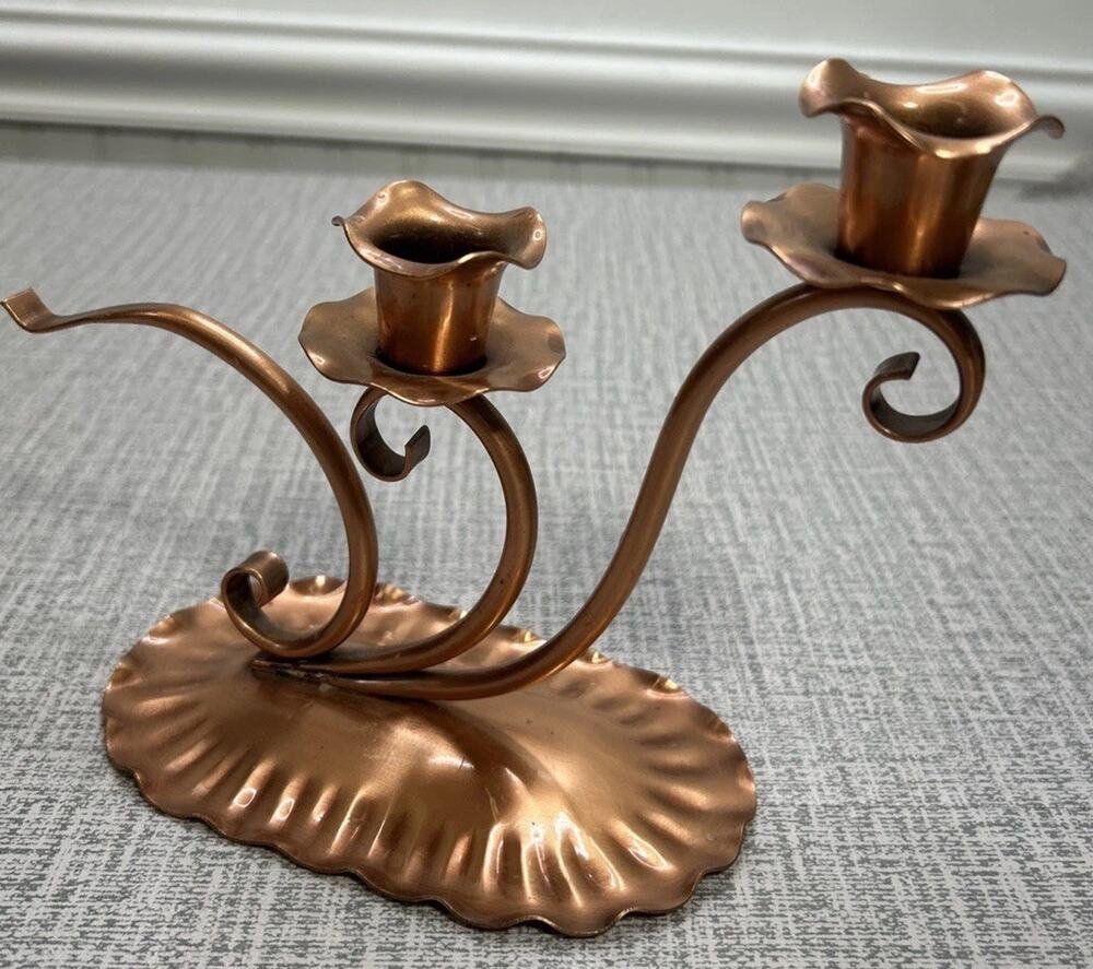 Vintage Gregorian Copper USA Solid Copper Double Tapered Candle Holder MCM